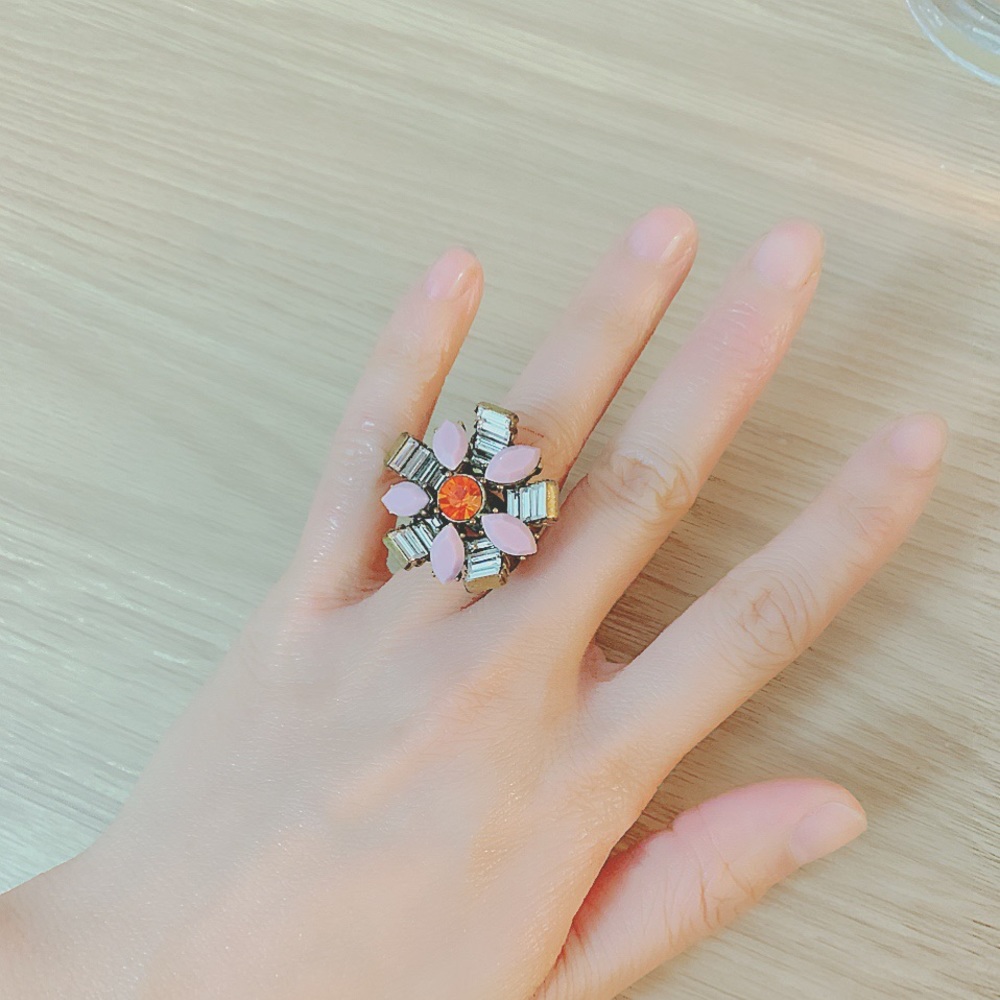 Jcrew orange and pink rhinestone floral ring